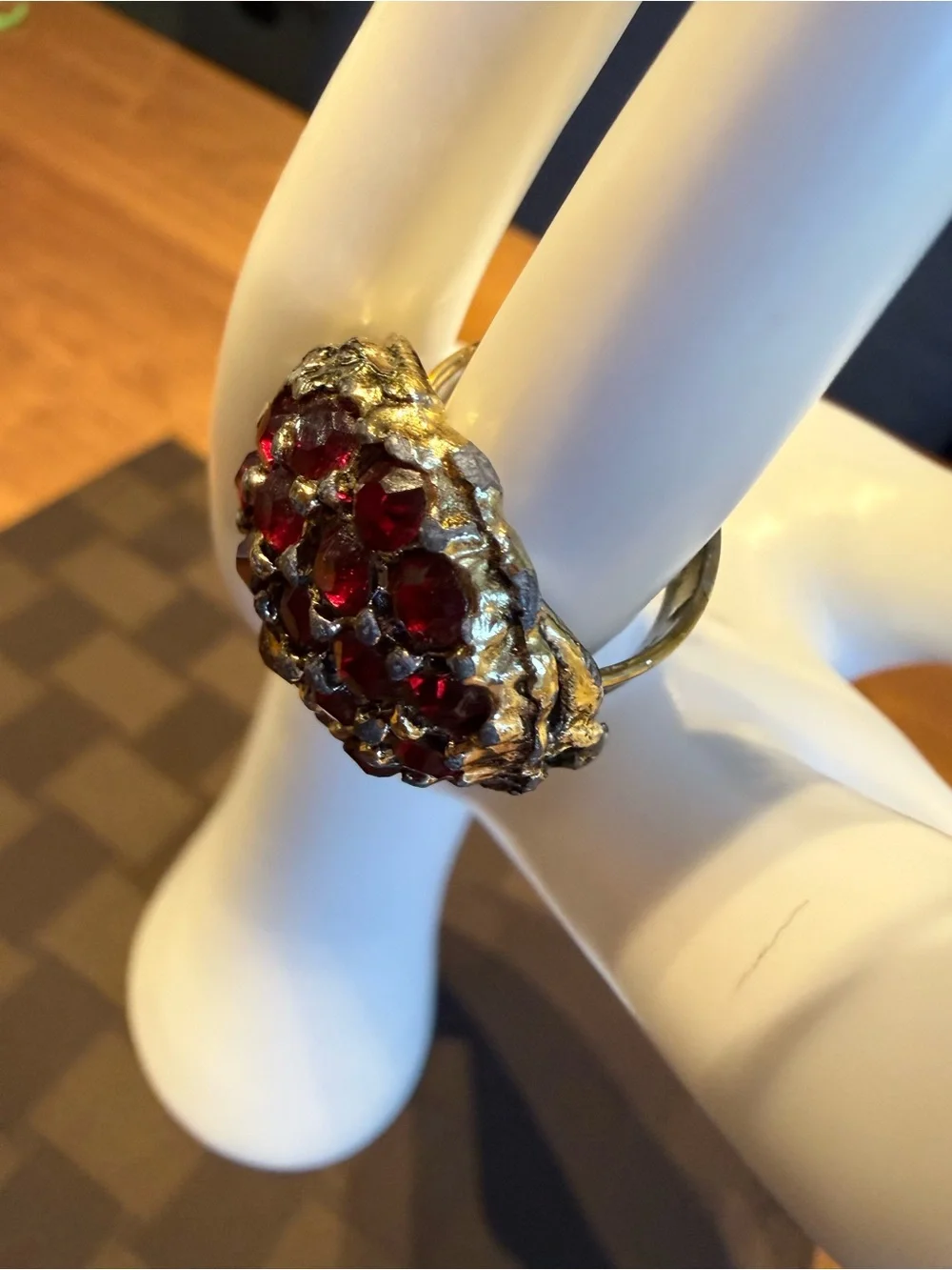 Vintage Ruby color Rhinestone Dome Cocktail Ring (Size 7)
